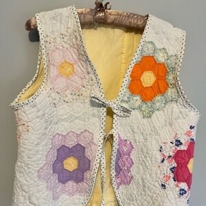 Floral Patchwork Quilted Vest repurposed Upcycled vintage quilt medium large
